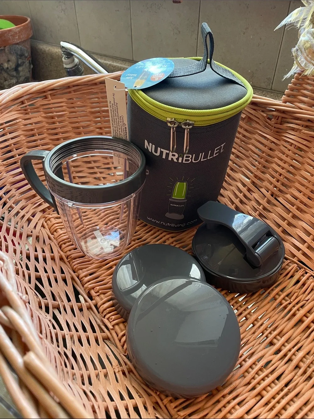 NutriBullet Gray and Lime Green Accessory Pouch with Attachments